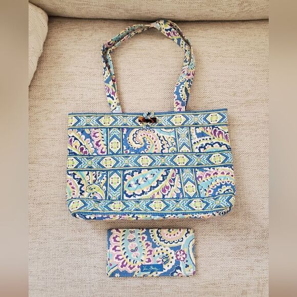 Vera Bradley Small Tic Tac Tote & Checkbook Cover in Capri Blue - Picture 1 of 14